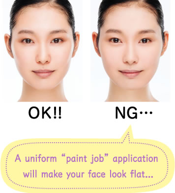 A uniform “paint job” application will make your face look flat...