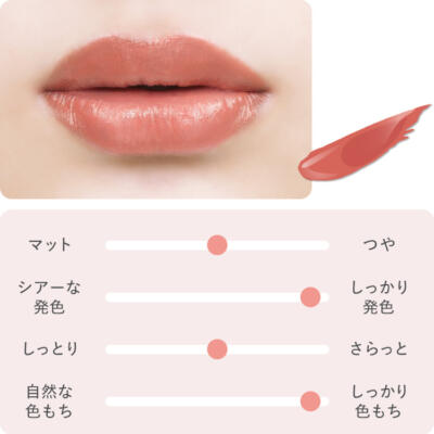 セミグロス説明図の画像（マットとつやの間／しっかり発色／しっとりと、さらっとの間／しっかり色もち）